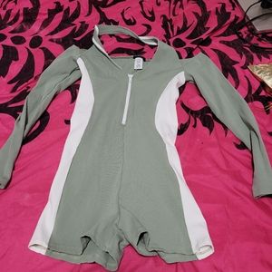 Green and white romper